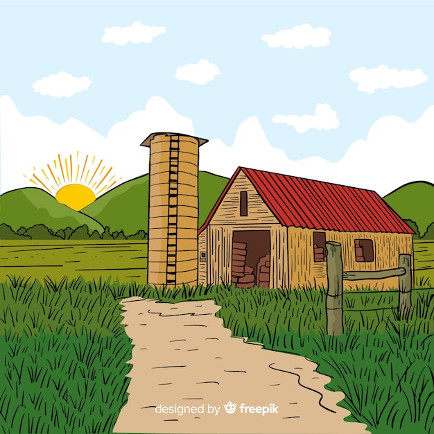 Free vector hand drawn farm landscape