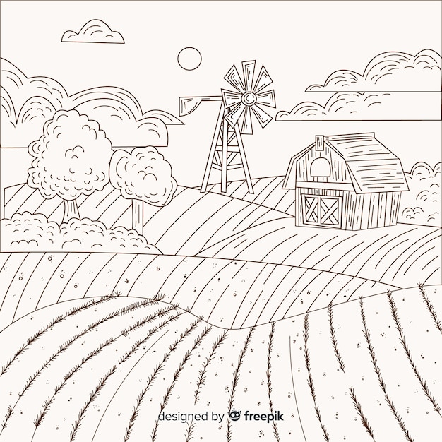 Free vector hand drawn farm landscape