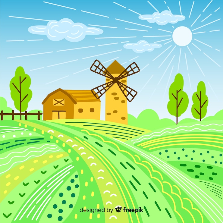 無料Vector 手描きの農場風景