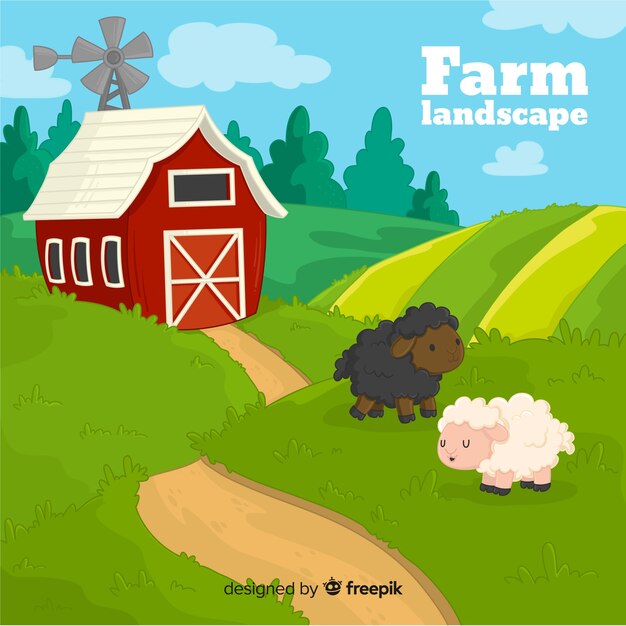 Hand drawn farm landscape