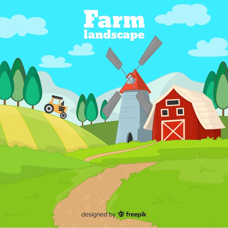 Free Vector hand drawn farm landscape