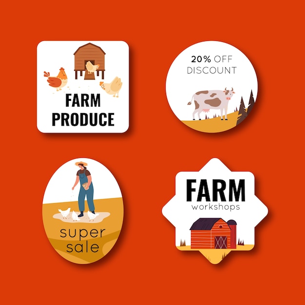 Бесплатное векторное изображение Нарисованные вручную этикетки фермерского образа жизни