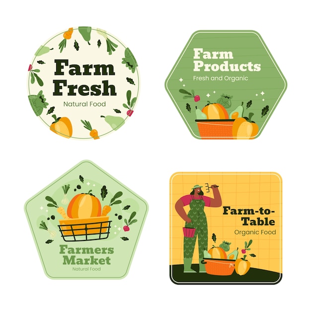 Hand drawn farm lifestyle labels