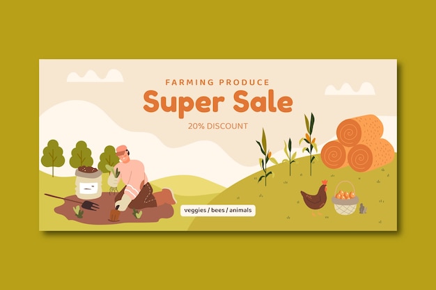 Hand drawn farm lifestyle sale banner