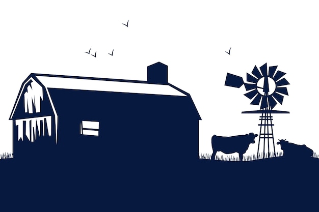 Hand drawn  farm silhouette