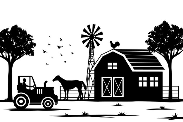 Hand drawn farm  silhouette