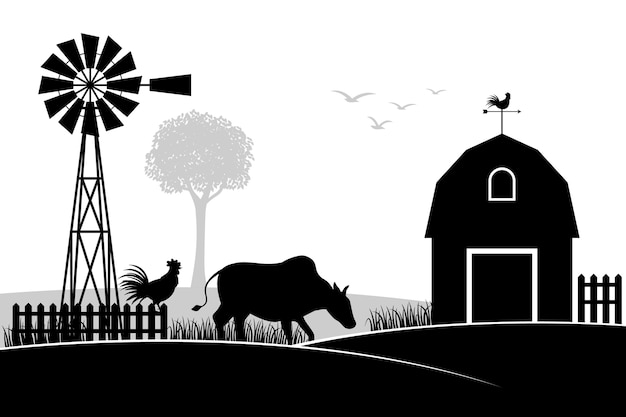 Free vector hand drawn farm  silhouette