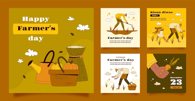 Нарисованная рукой коллекция постов instagram празднования дня фермера