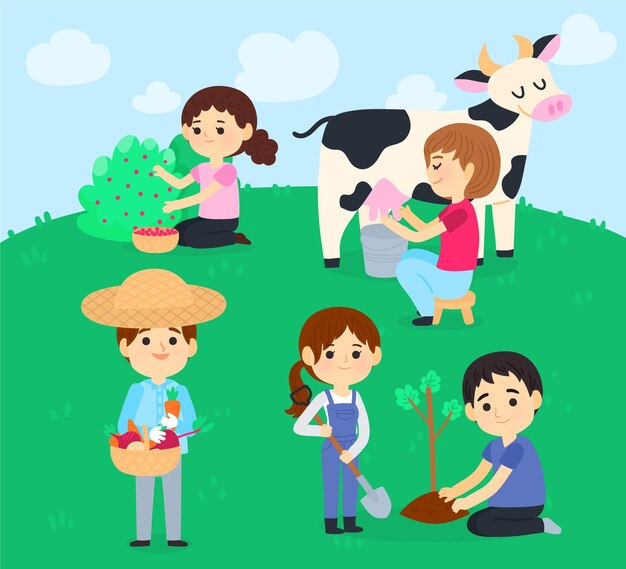有機フラット農業の職業イラスト 無料のベクター
