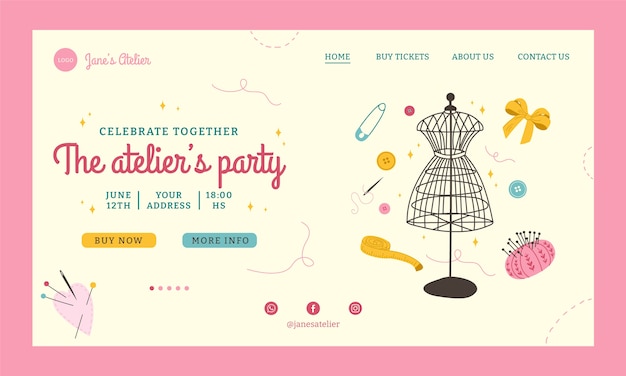 Free vector hand drawn fashion atelier landing page