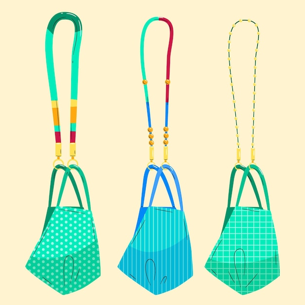 Free vector hand-drawn fashion face mask lanyard set