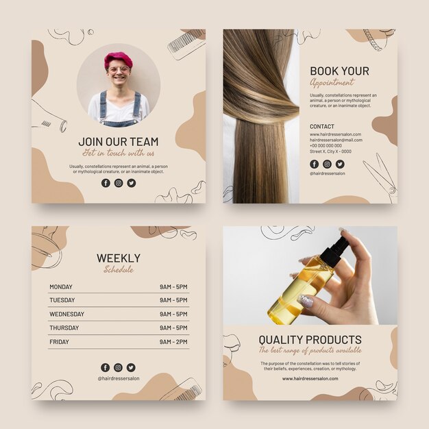 hand drawn fashionable hairdresser salon instagram post template