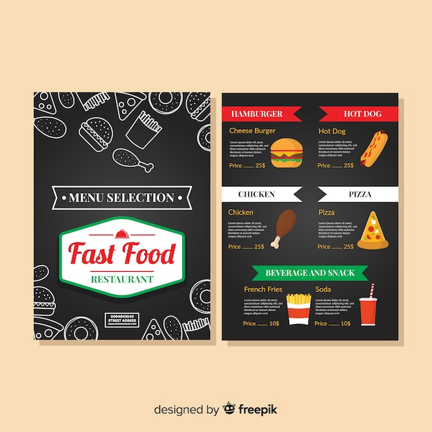 Vettore gratuito modello di menu di fast food disegnato a mano