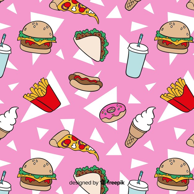 Hand drawn fast food pattern background