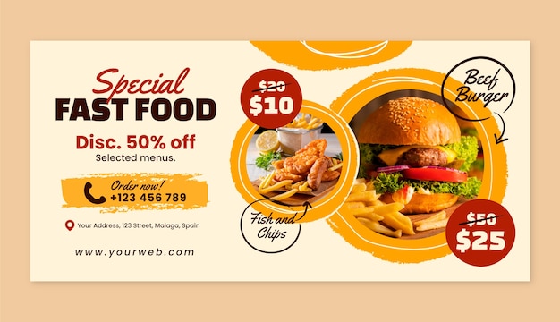 Hand drawn fast food  sale banner