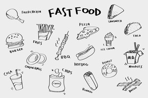 hand drawn fast food vector set