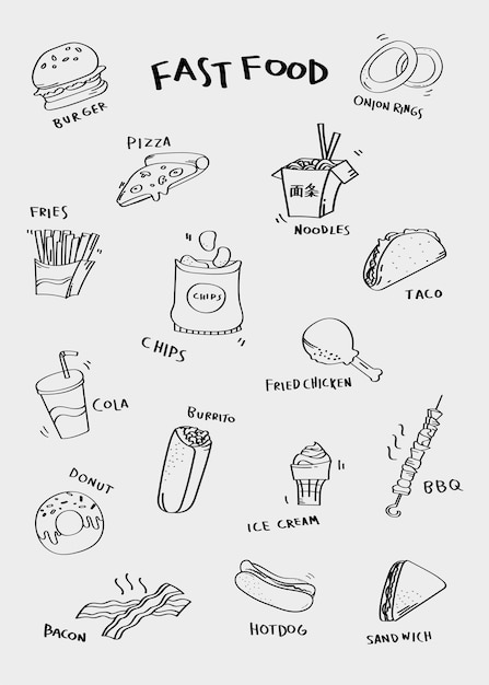 Hand drawn fast food vector set