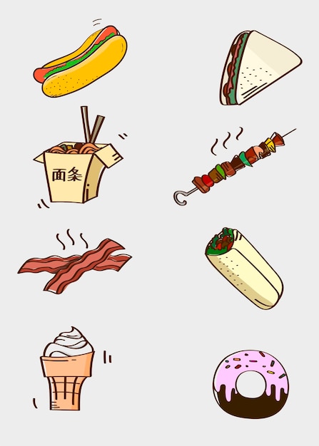 Hand drawn fast food vector set