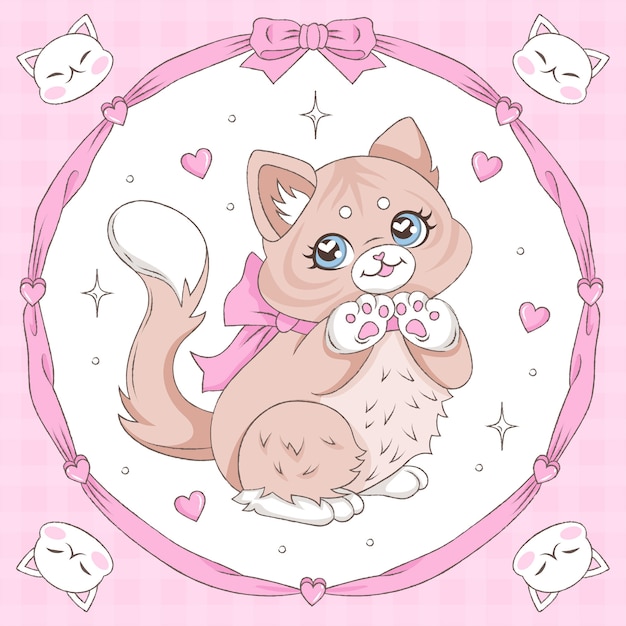 Hand drawn fat cat cartoon illustration: Free Vector Template