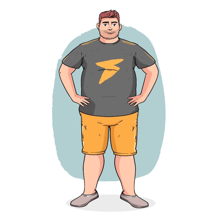 無料Vector 手描きの太った人の漫画イラスト