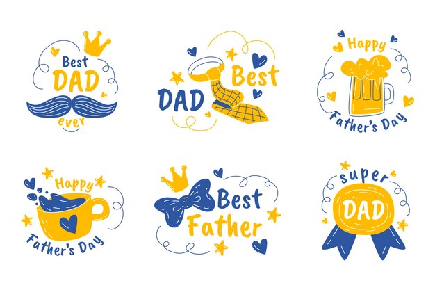 Hand drawn father's day badges collection