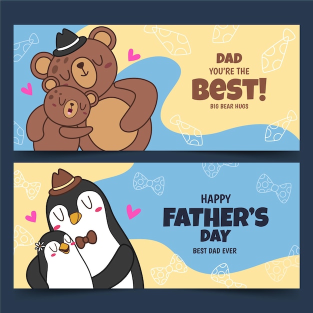 Vettore gratuito set di banner festa del papà disegnati a mano