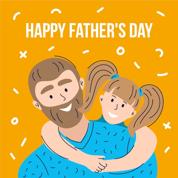 Бесплатное векторное изображение Нарисованная рукой иллюстрация дня отца папы держа его дочь