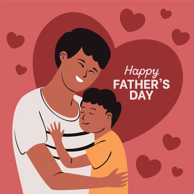 Hand drawn father's day illustration with father hugging son