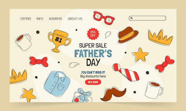 Hand drawn father's day landing page template