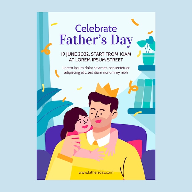 Hand drawn father's day poster with father wearing crown