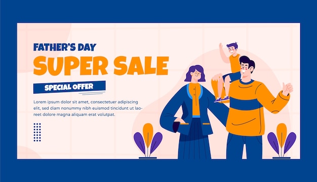 hand drawn father's day sale banner with family