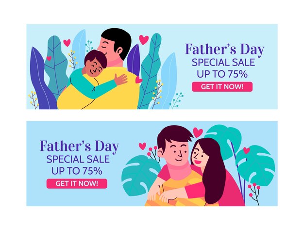 Hand drawn father's day sale banner with hugging