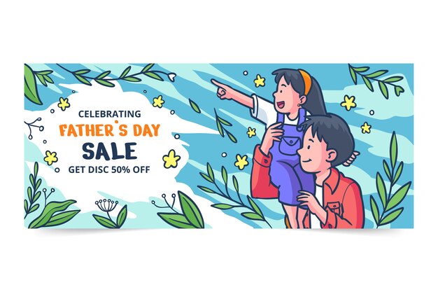 Hand drawn father's day sale horizontal banner template