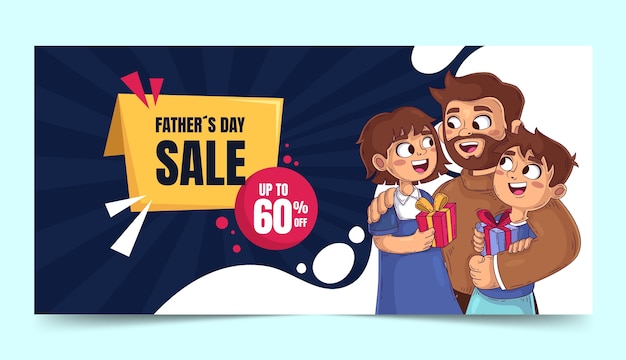 Hand drawn father's day sale horizontal banner template