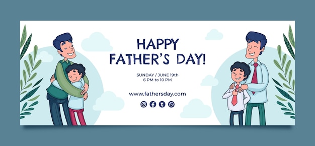 Hand drawn father's day social media cover template with father and child