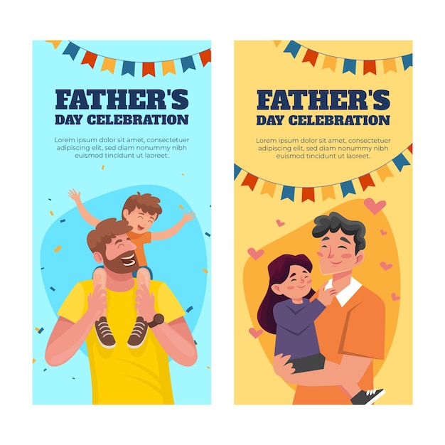 Vettore gratuito pacchetto di banner verticali per la festa del papà disegnati a mano