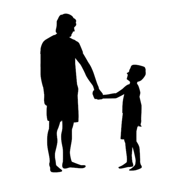 Hand drawn father and son silhouette