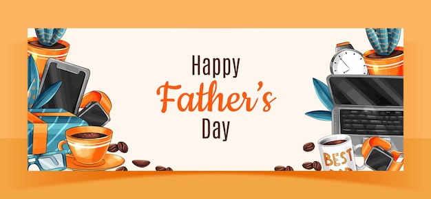 Hand drawn fathers day social media cover template