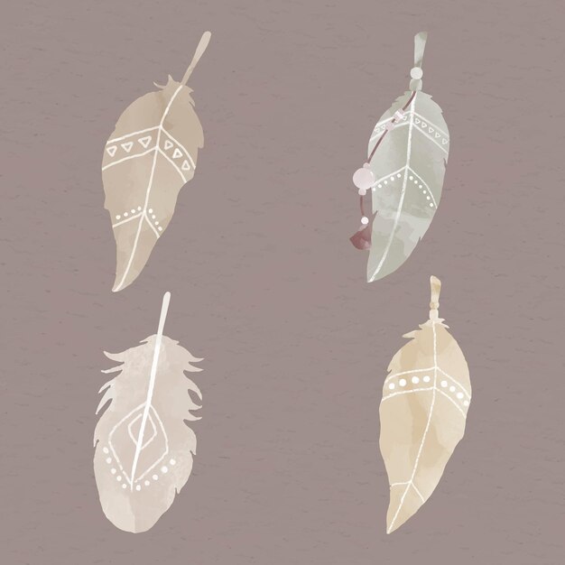 Free Vector hand drawn feather vector bohemian style set