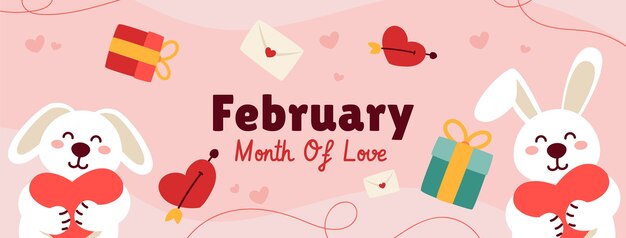 Hand drawn february month of love social media cover template