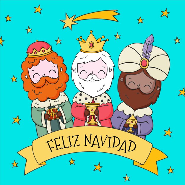 Ручной обращается шаблон поздравительной открытки feliz navidad reyes magos