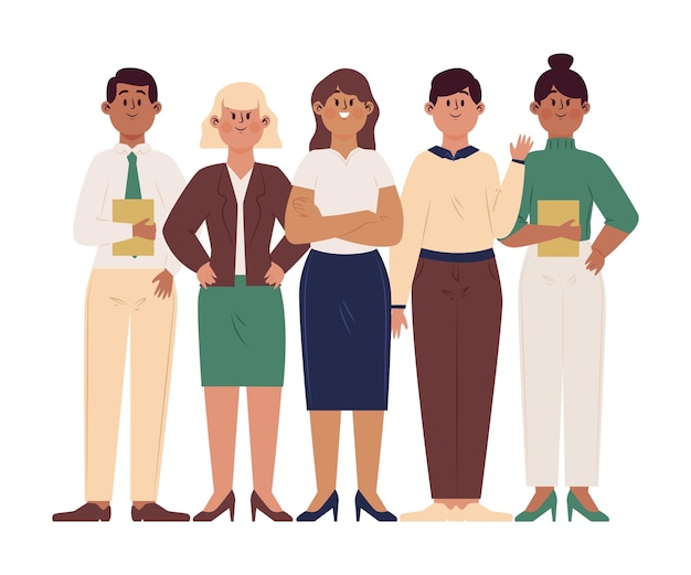 Free vector hand drawn female team leader in a group of different people