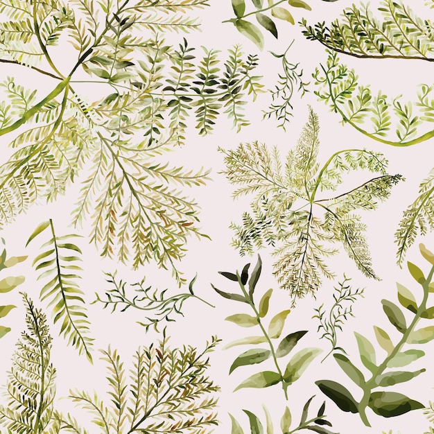 Free vector hand drawn fern leaves seamless pattern design