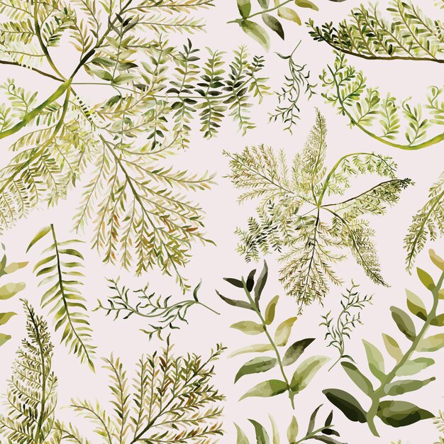 Hand drawn fern leaves seamless pattern design