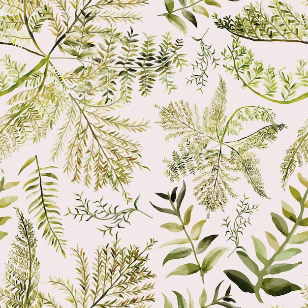 손으로 그린된 고사리 잎 원활한 패턴 디자인