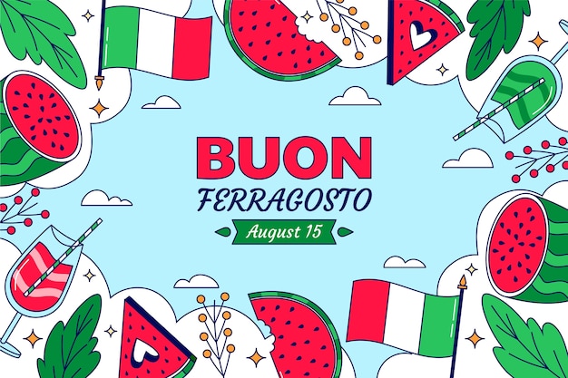 Vettore gratuito sfondi in ferragosto disegnati a mano