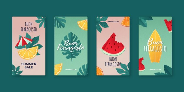 Free vector hand drawn ferragosto instagram stories collection