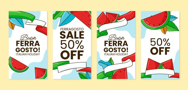 Hand drawn ferragosto instagram stories collection