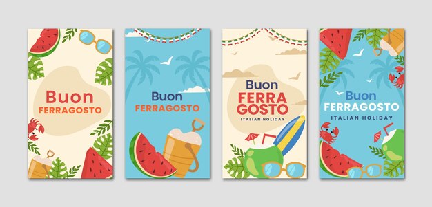 Hand drawn ferragosto instagram stories collection