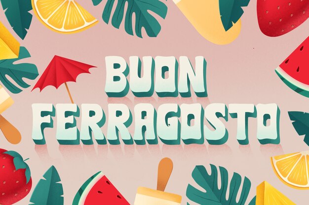 Hand drawn ferragosto lettering with watermelon and citrus